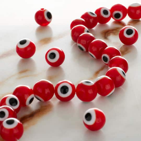 12 Pack: Lampwork Glass Round Evil Eye Beads